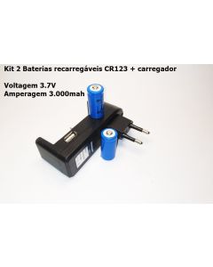Kit 2 Bateria Cr123 Recarregável + Carregador 1