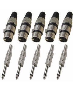 Kit 5 Plugs XLR Canon Femea Metal + 5 Plug P10 Mono Metal Com Mola 1